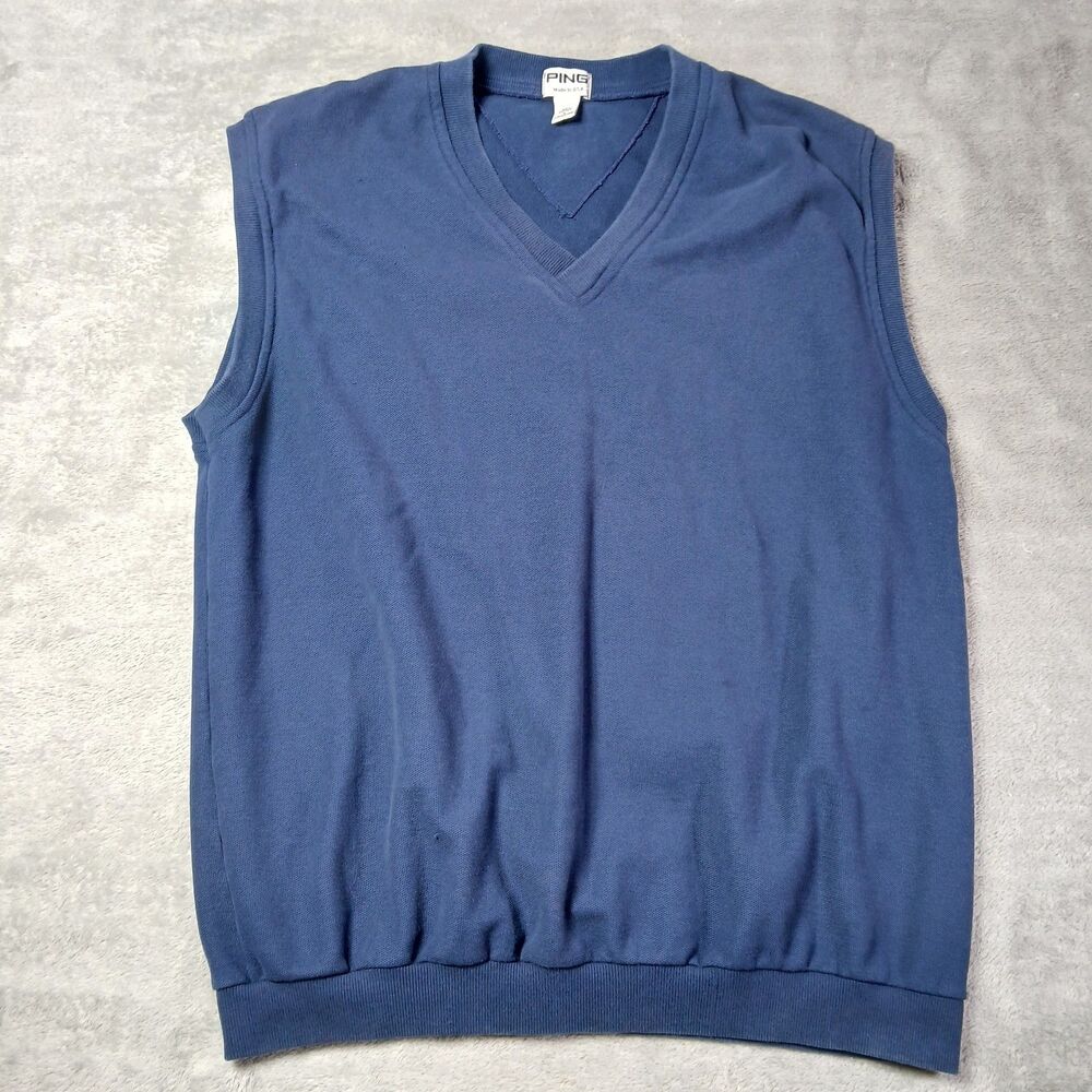 Vtg Ping Mens L Large Blue Made in USA V-Neck Sweater Vest Golf Old Money Preppy